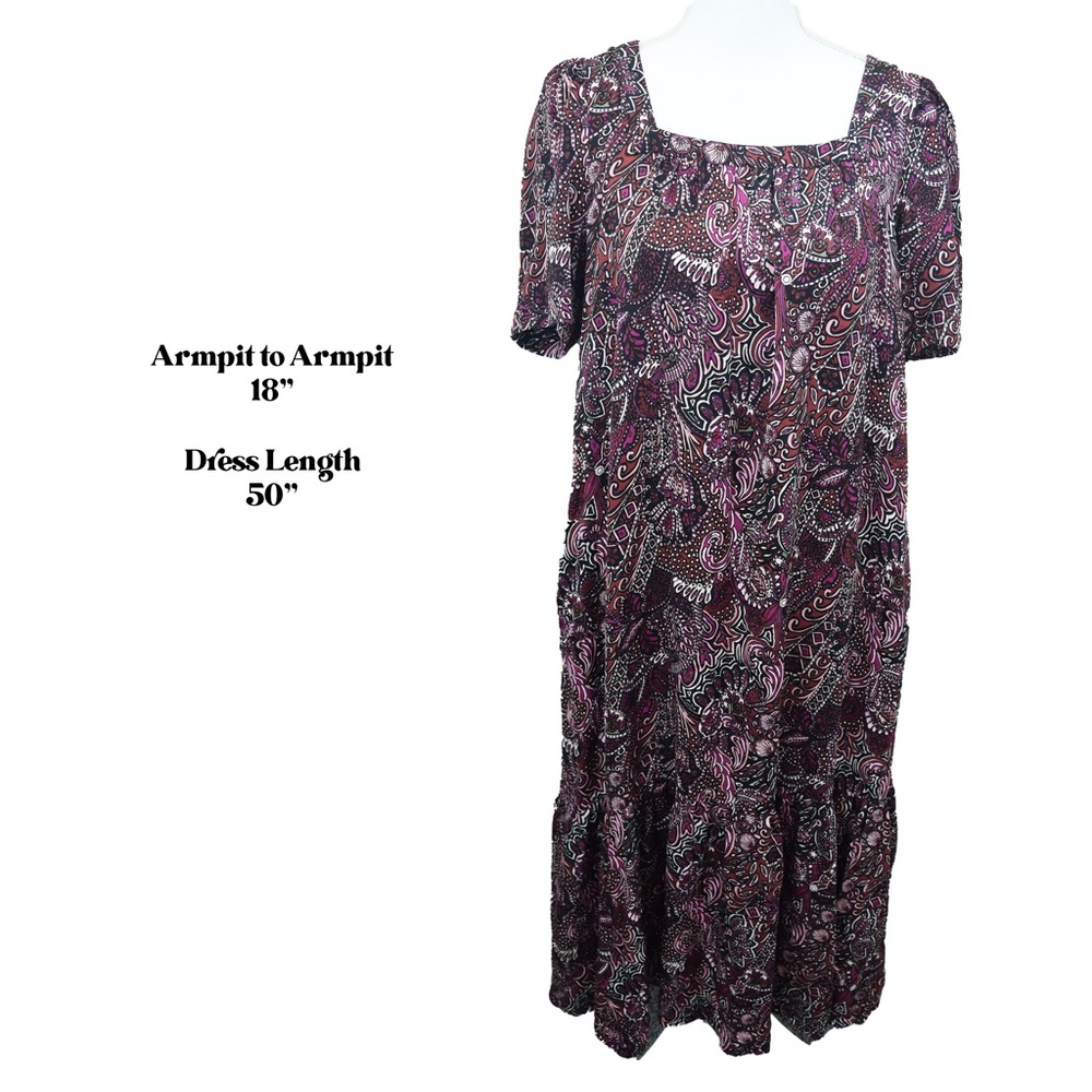 ANTHROPOLOGIE MAEVE Lisabetta Burgundy Paisley Maxi Dress Small S Oversized